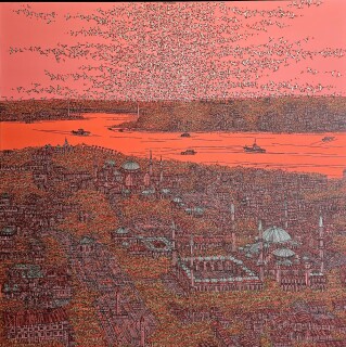Devrim Erbil ''İstanbul Sultanahmet ve Ayasofya Kırmızı yorum'' t.ü.y 130x130 cm 2022.jpeg