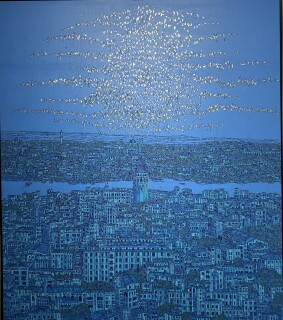 DEVRİM ERBİL - 'İstanbul mavi,Galata'nın kuşları' 140x160cm. Tüyb. 2016.jpg