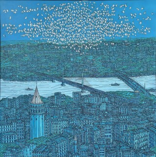 Devrim Erbil - 'Galata'da Kuşlar' 150x150cm. Tuval üzerine yağlıboya, 2024.jpeg